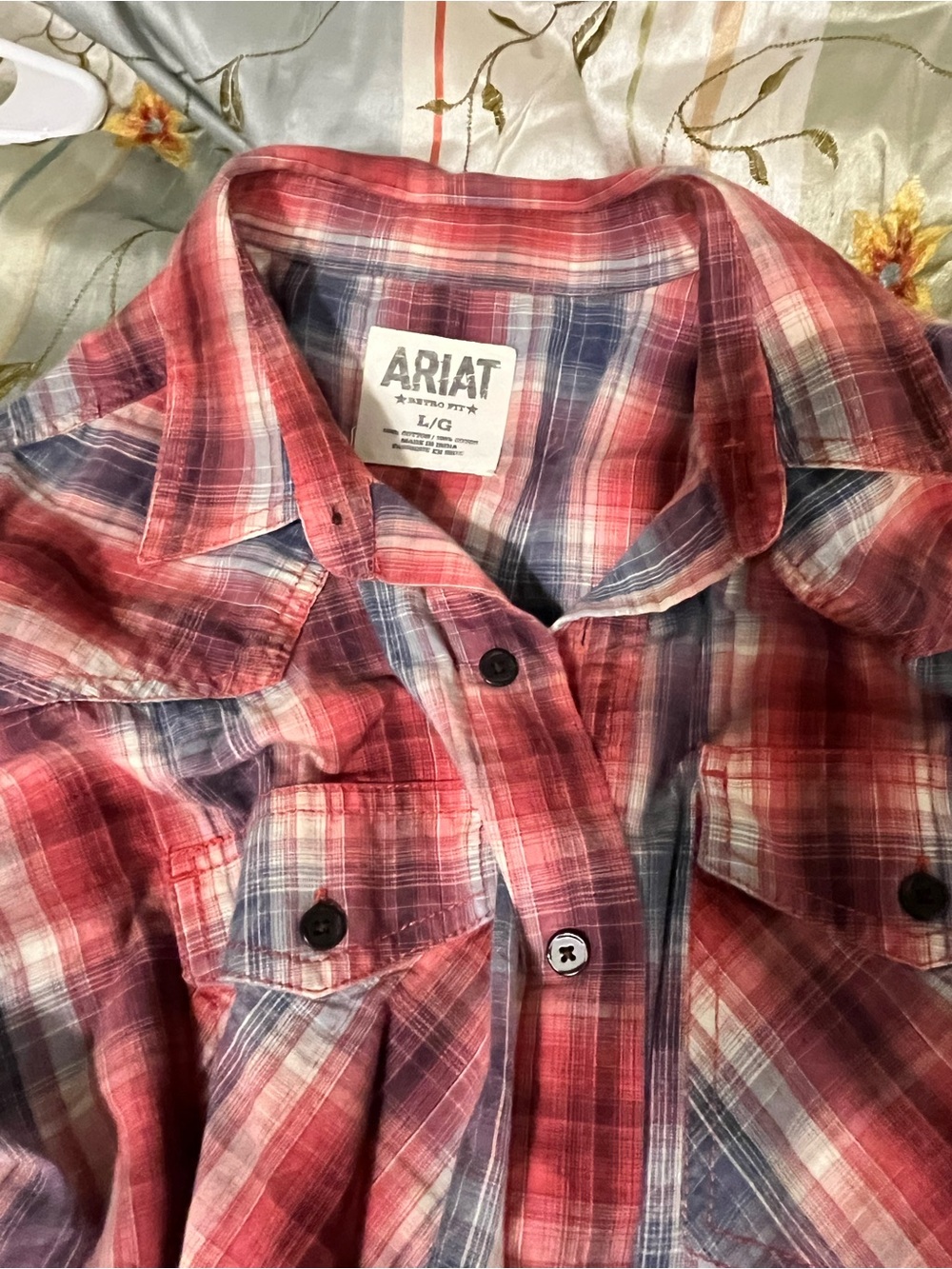 Ariat Red and Blue Plaid Western Button-Up Shirt - Picture 2 of 2